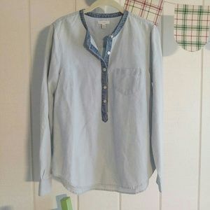 J. Crew Chambray Contrast Pop Over Blouse